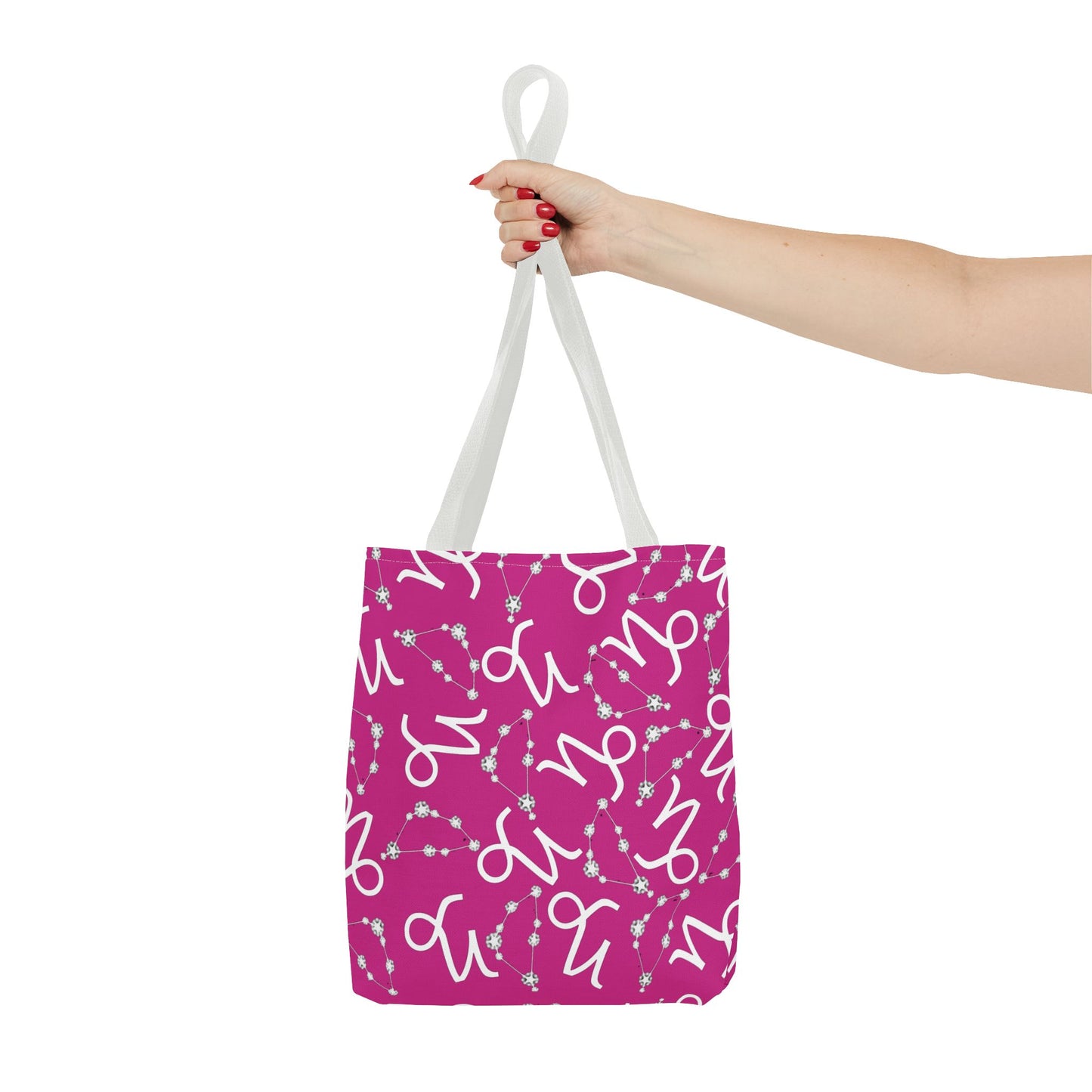Tote Bag, Capricorn Zodiac Sign, AOP, (Pink, White)