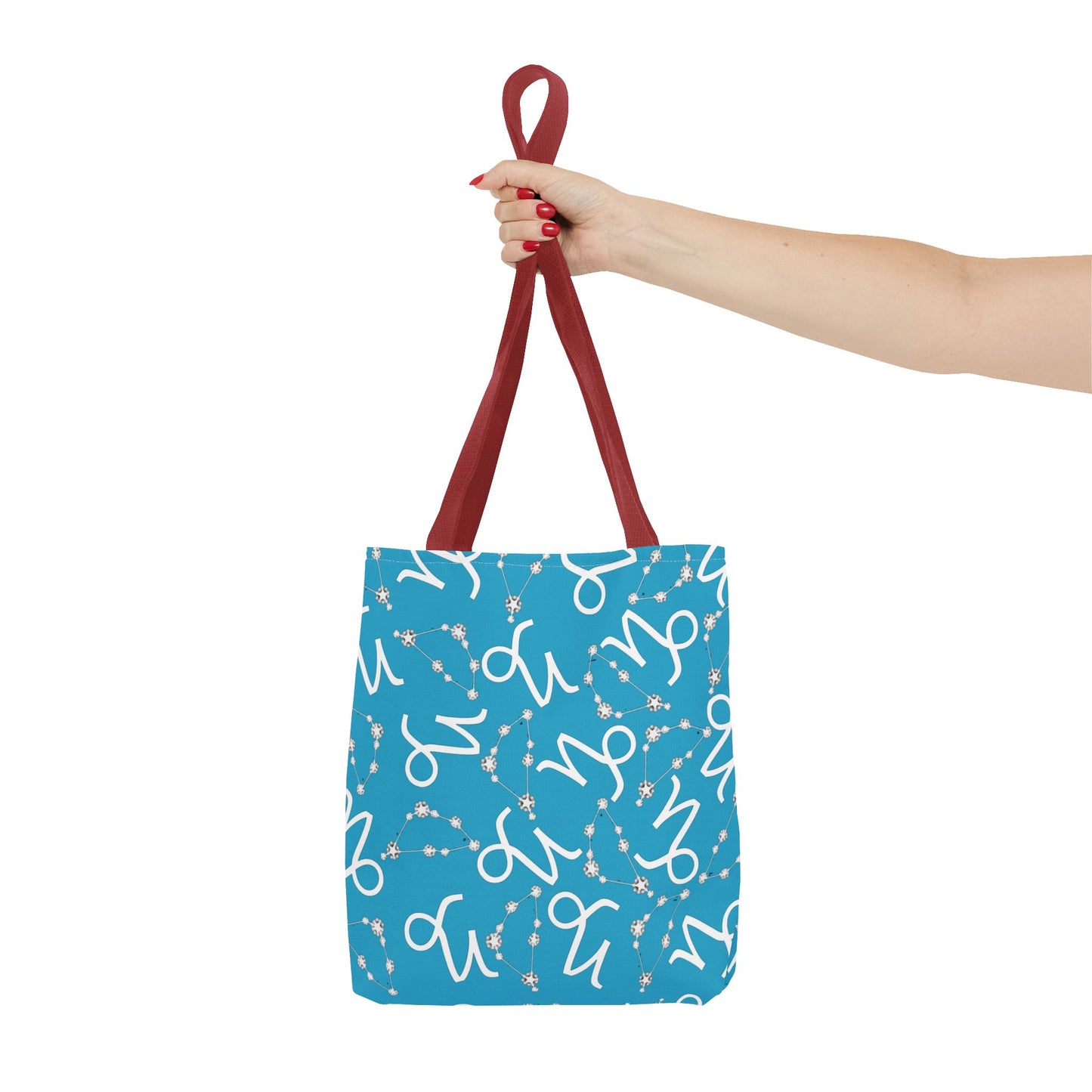 Tote Bag, Capricorn Zodiac Sign, AOP, (Turquoise, White)