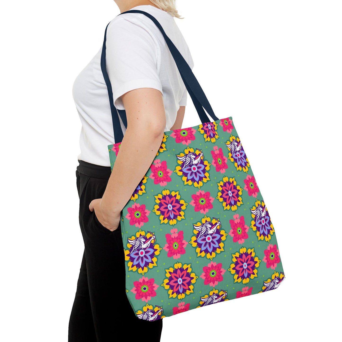 Tote Bag, (AOP), Sagittarius, Zodiac v4, Flower Pattern