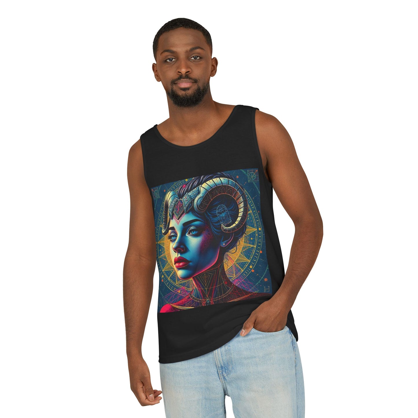 Unisex Garment-Dyed, Tank Top, Aries Design, Pop Art v1, 100% Ringspun US cotton