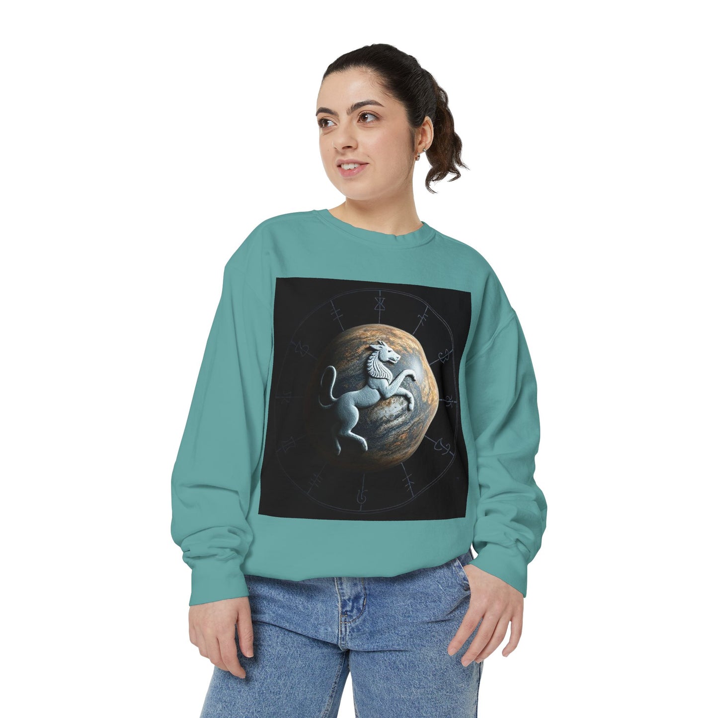 Garment-Dyed Sweatshirt, Unisex, Space Animal Design, Aquarius