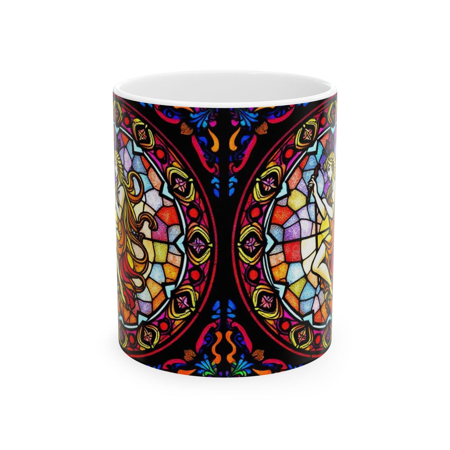 Ceramic Mug, (11oz, 15oz), Ceramic Coffee Mug, AOP, Glass Design, Virgo Zodiac