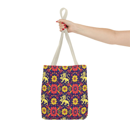 Tote Bag, (AOP), Leo, Zodiac v1, Flower Pattern