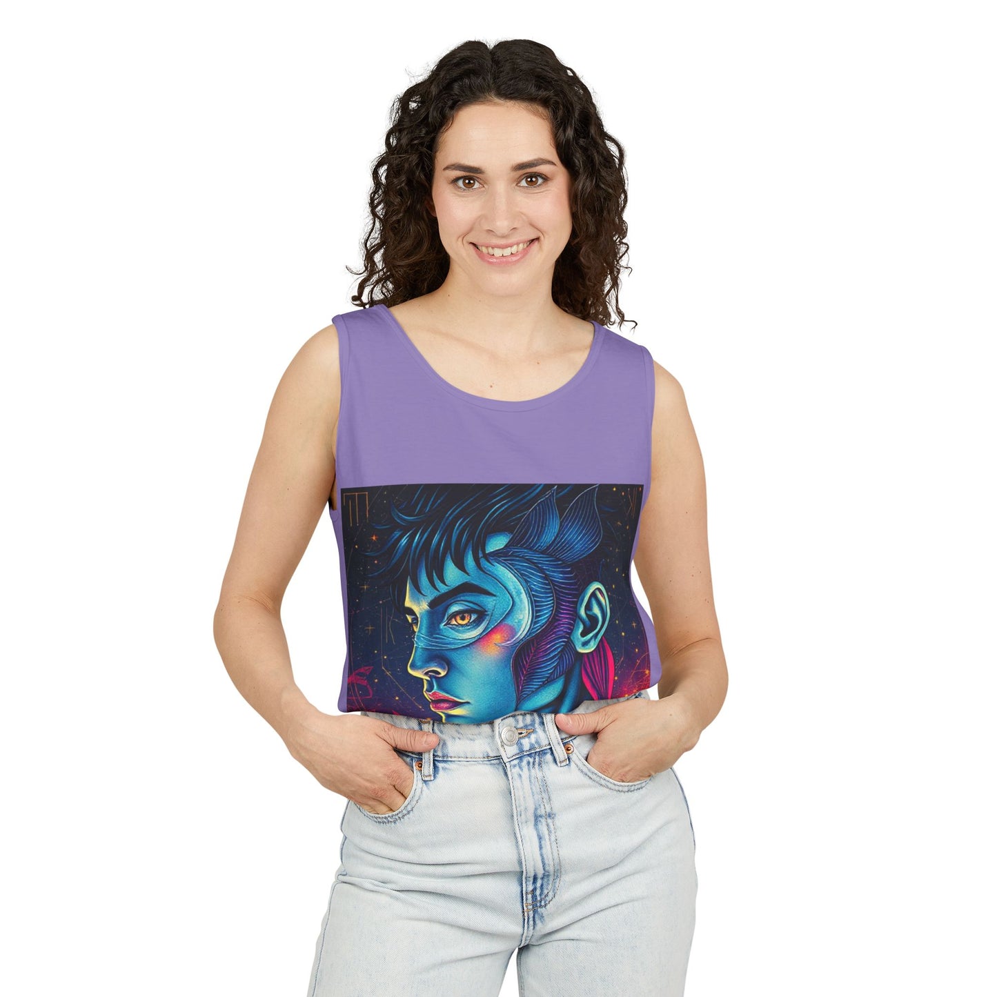 Unisex Garment-Dyed, Tank Top, Pisces Design, Pop Art v1, 100% US cotton