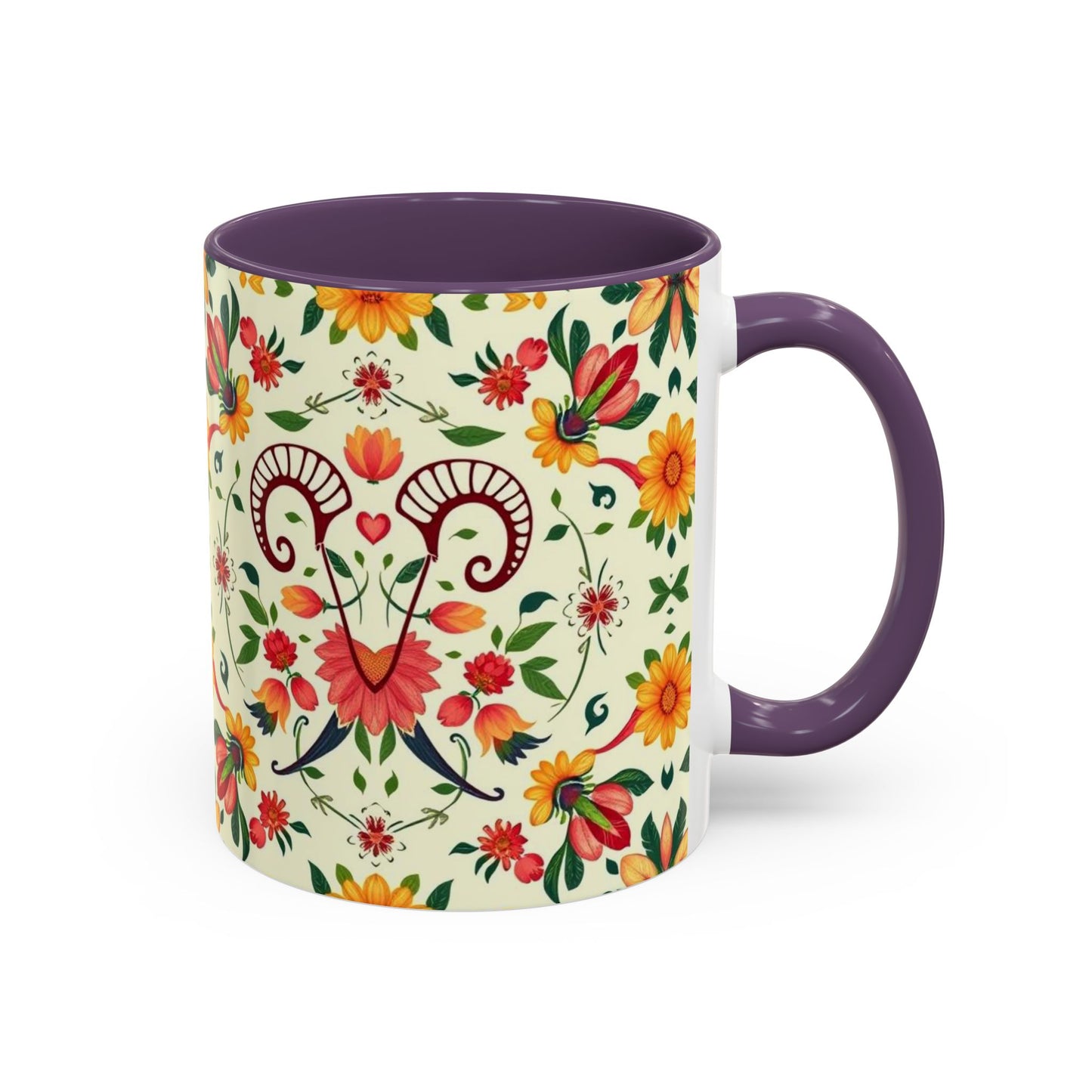 Accent Coffee Mug, Aries, Zodiac, Flower Pattern, (11, 15oz)