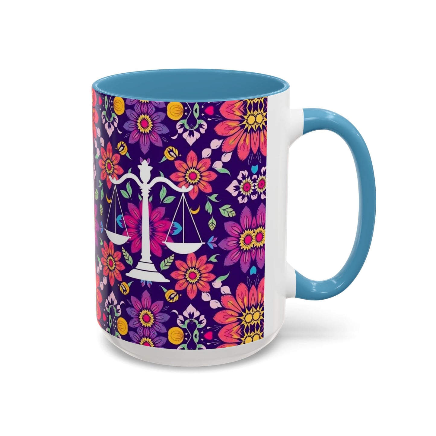 Accent Coffee Mug, Libra, Zodiac v3, Flower Pattern, (11, 15oz)