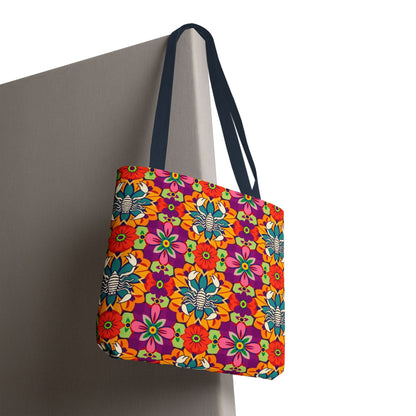 Tote Bag, (AOP), Scorpio, Zodiac v3, Flower Pattern