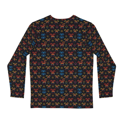 Men's Long Sleeve Shirt, (AOP), Aries, Zodiac v1, Pattern