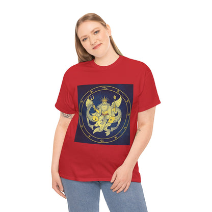 Unisex Heavy Cotton T-Shirt, King of Pisces, Zodiac Design