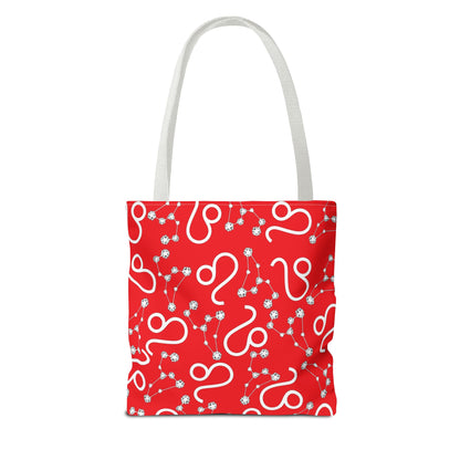 Tote Bag, Leo Zodiac Sign, AOP, (Red, White)