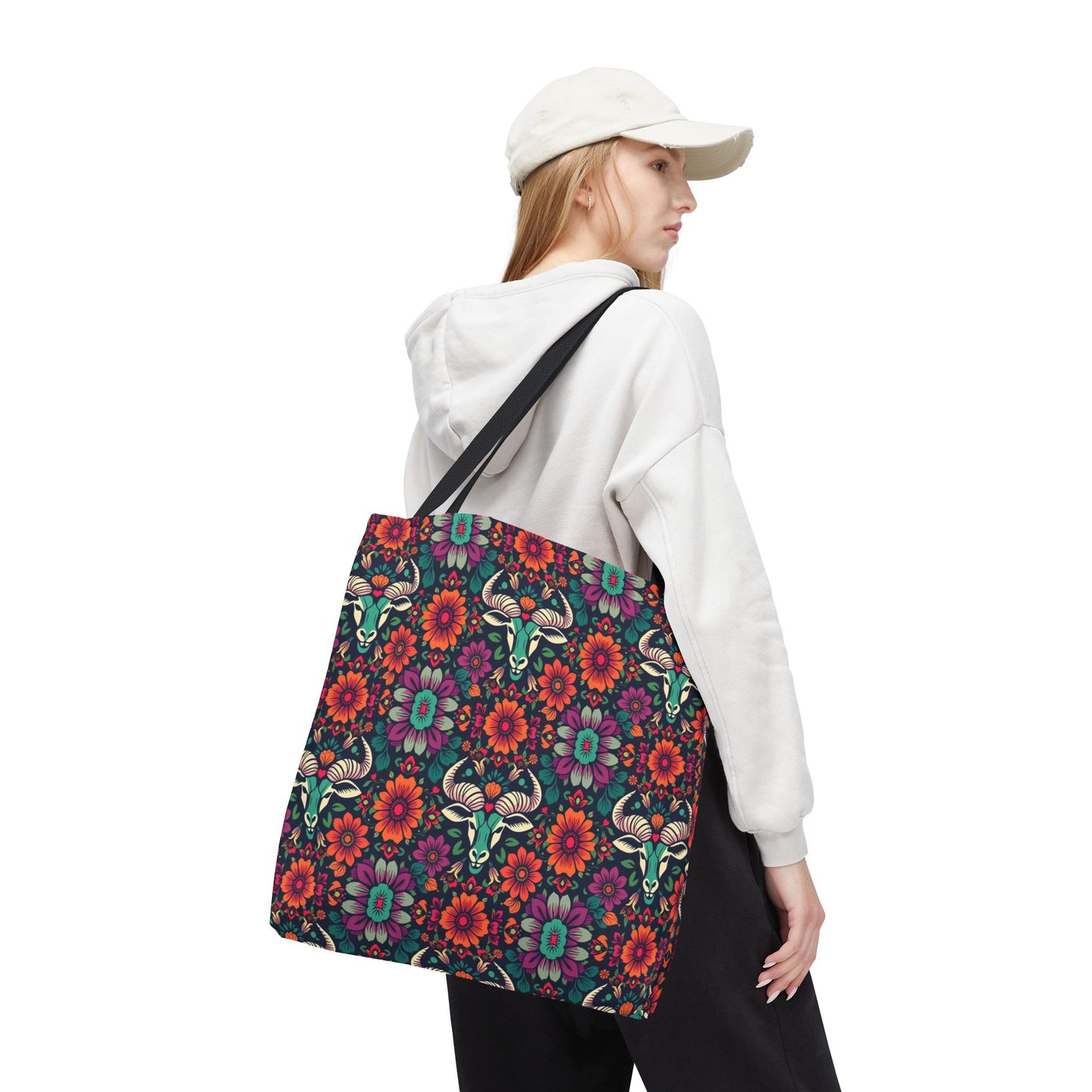 Tote Bag, (AOP), Taurus, Zodiac, Flower Pattern