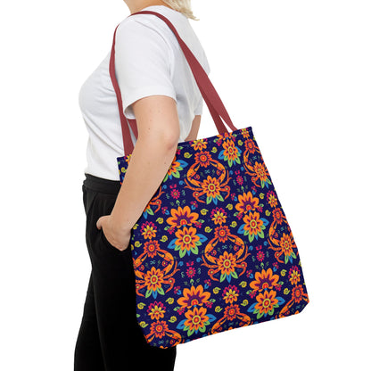 Tote Bag, (AOP), Cancer, Zodiac v6, Flower Pattern