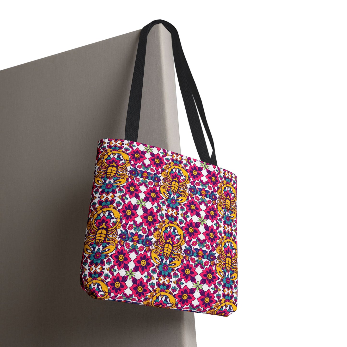Tote Bag, (AOP), Scorpio, Zodiac v4, Flower Pattern