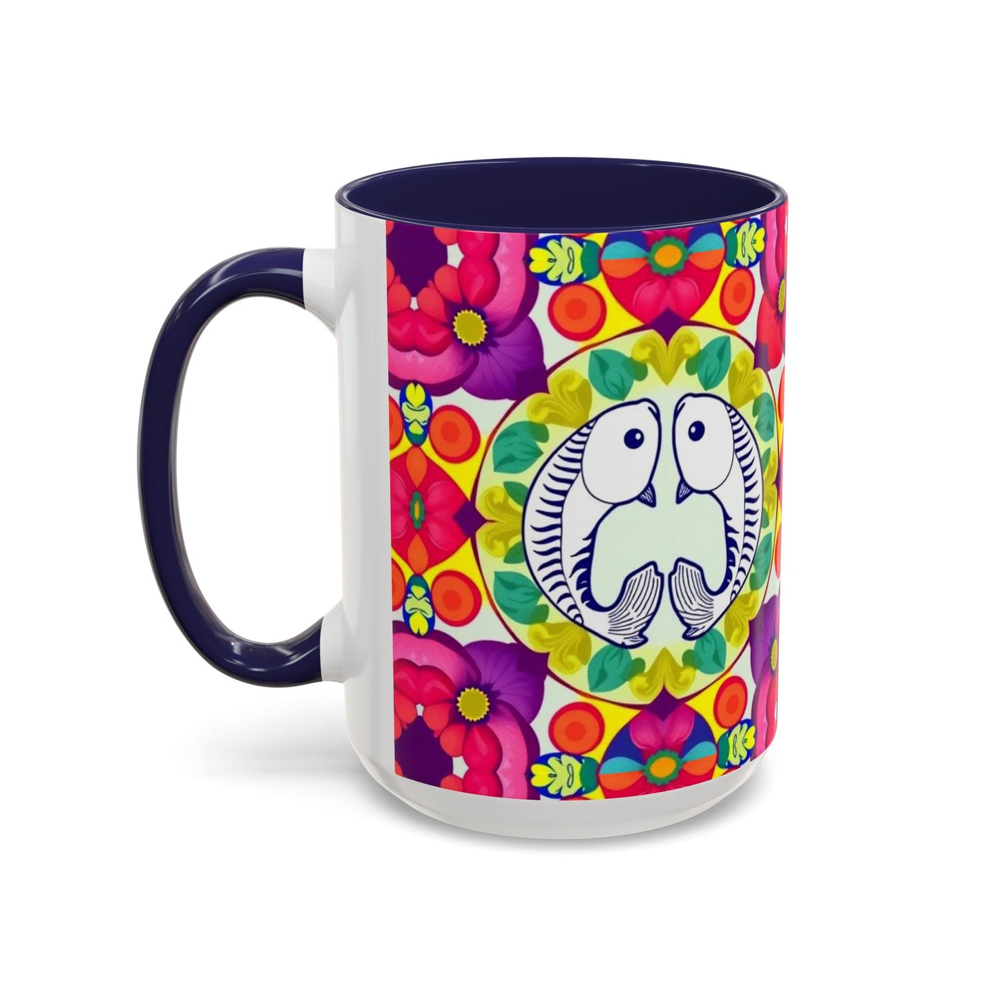 Accent Coffee Mug, Pisces, Zodiac v4, Flower Pattern, (11, 15oz)