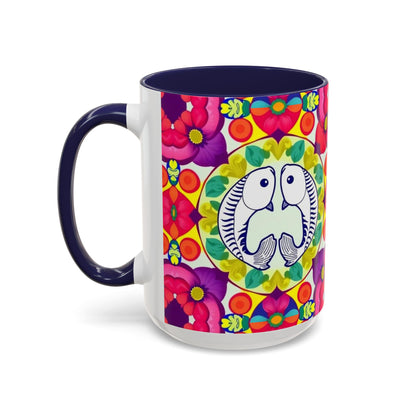 Accent Coffee Mug, Pisces, Zodiac v4, Flower Pattern, (11, 15oz)