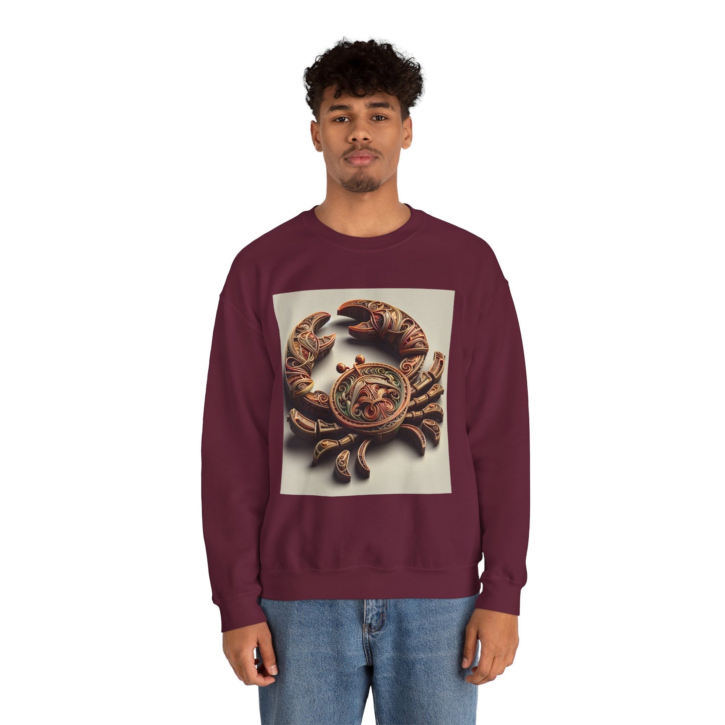 Unisex Heavy Blend™ Crewneck Sweatshirt, Crab Artifact, Cancer Zodiac Design