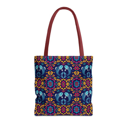 Tote Bag, (AOP), Pisces, Zodiac v3, Flower Pattern