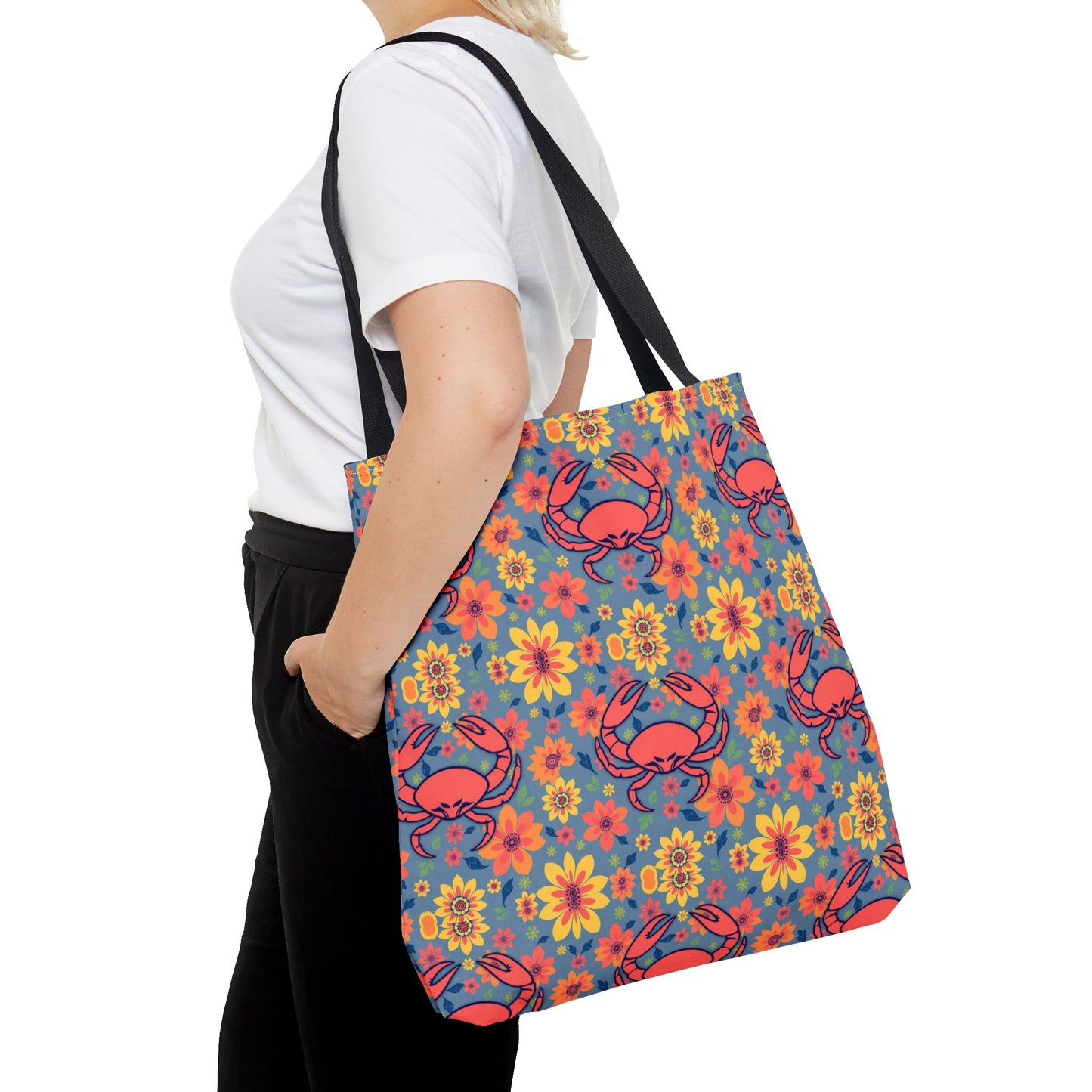 Tote Bag, (AOP), Cancer, Zodiac v3, Flower Pattern