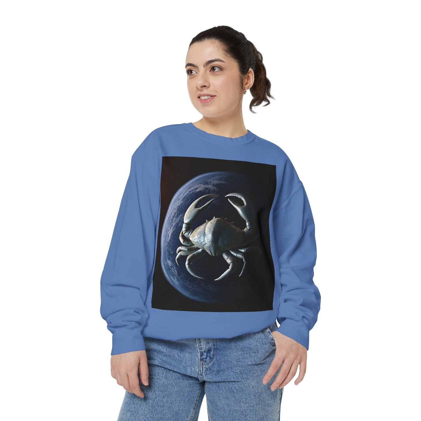 Garment-Dyed Sweatshirt, Unisex, Space Animal Design, Cancer