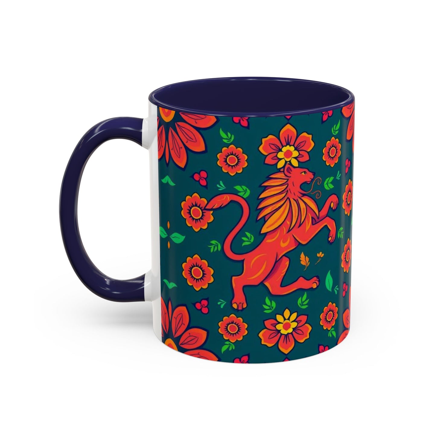 Accent Coffee Mug, Leo, Zodiac v1, Flower Pattern, (11, 15oz)