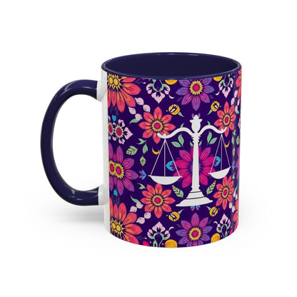 Accent Coffee Mug, Libra, Zodiac v3, Flower Pattern, (11, 15oz)