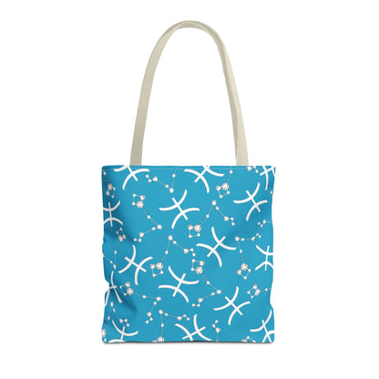 Tote Bag, Pisces Zodiac Sign, AOP, (Turquoise, White)