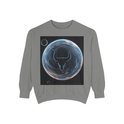 Garment-Dyed Sweatshirt, Unisex, Space Animal Design, Taurus