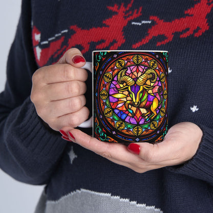 Ceramic Mug, (11oz, 15oz), Ceramic Coffee Mug, AOP, Glass Design, Taurus Zodiac