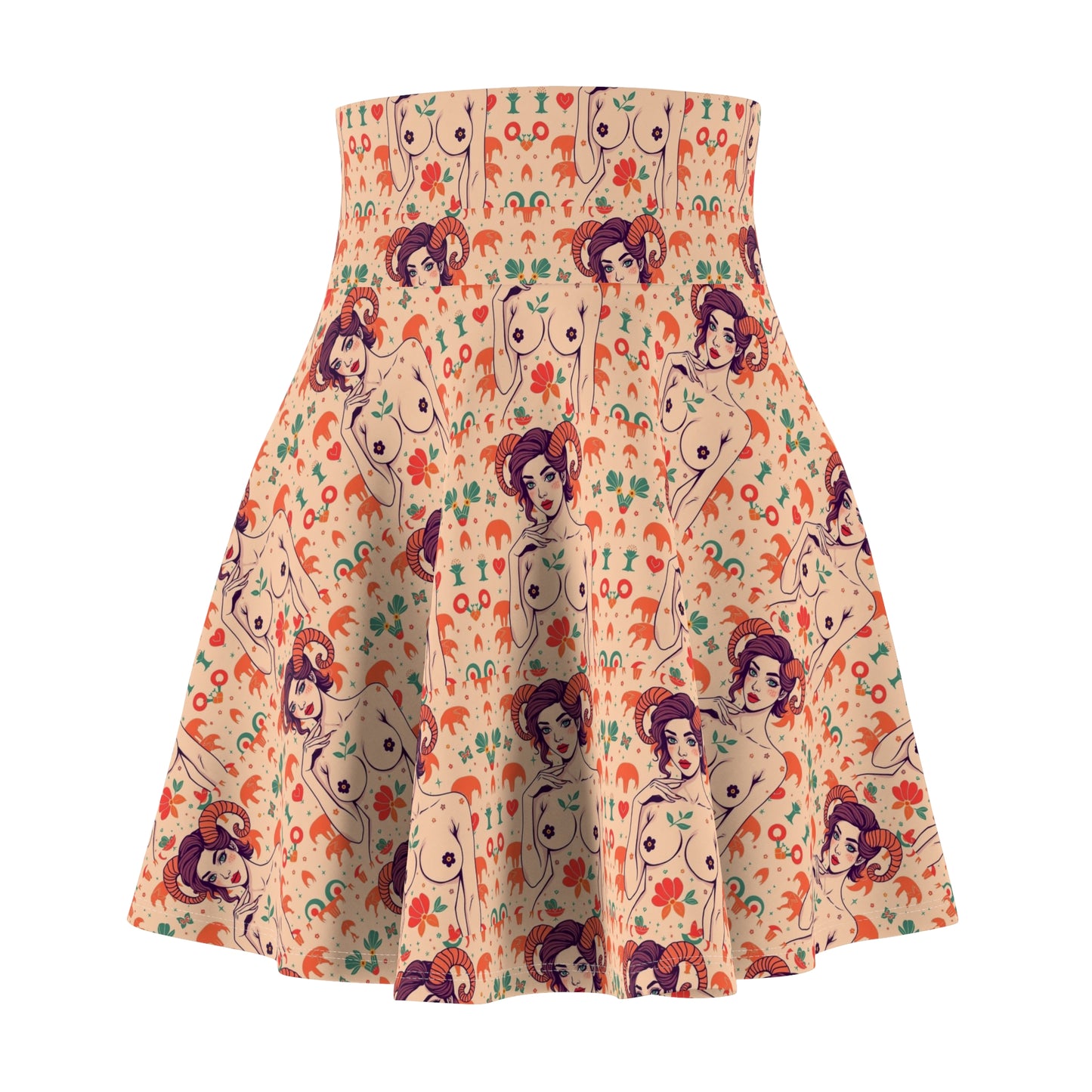 Women's Skater Skirt, (AOP), Aries, Zodiac v2, Sexy Pattern