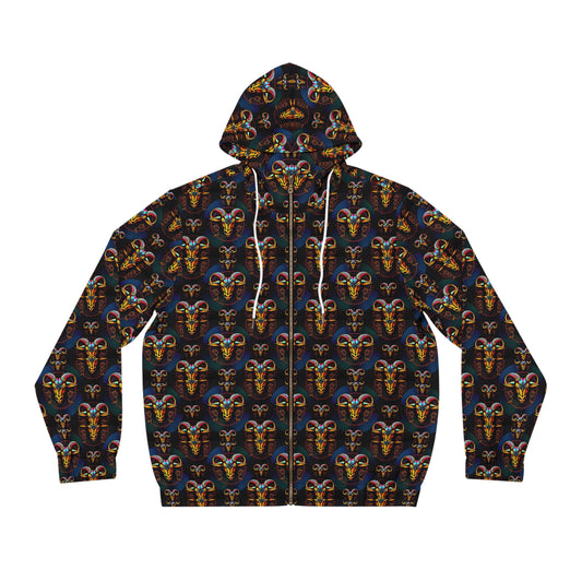 Full-Zip Hoodie (AOP), Taurus, Zodiac v1, Pattern