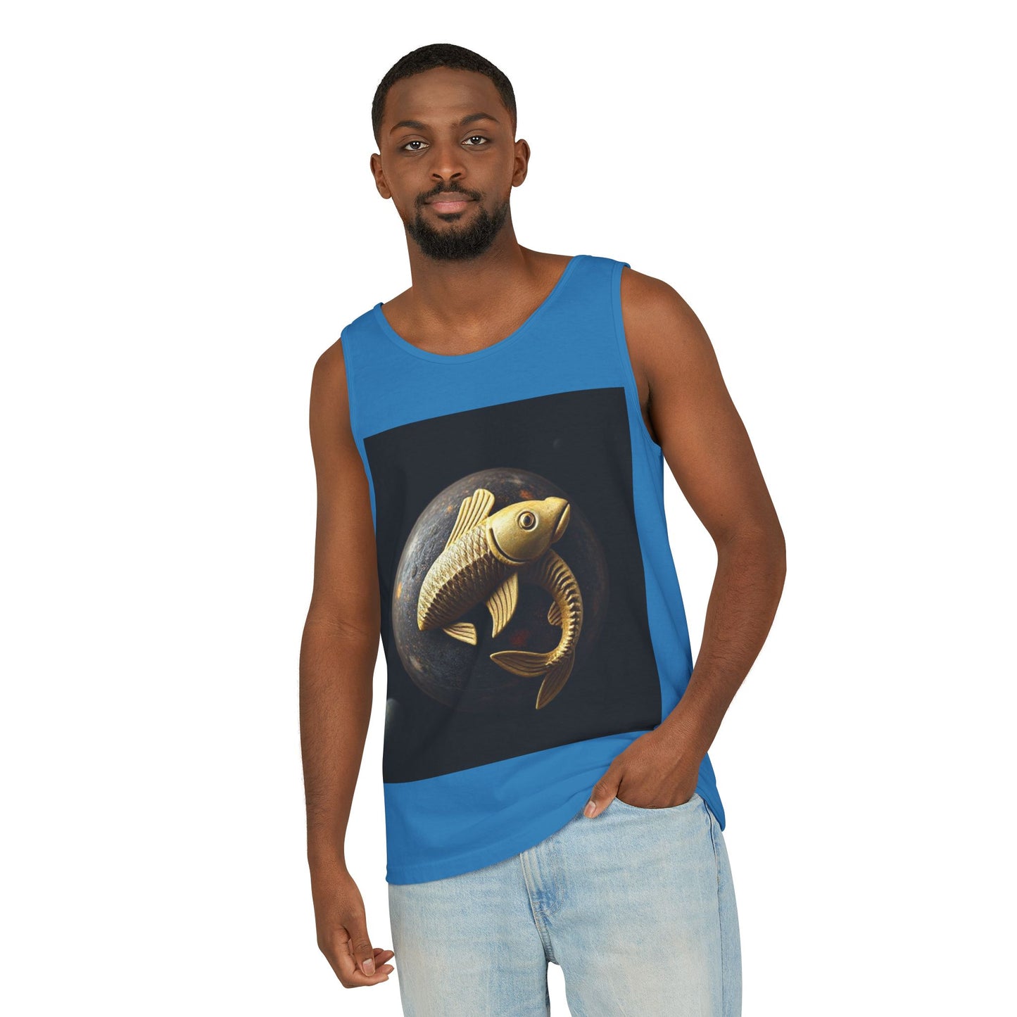 Unisex Garment-Dyed, Tank Top, Pisces Design, Space Animal v1, 100% US cotton