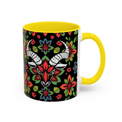 Accent Coffee Mug, Taurus, Zodiac v2. Flower Pattern, (11, 15oz)
