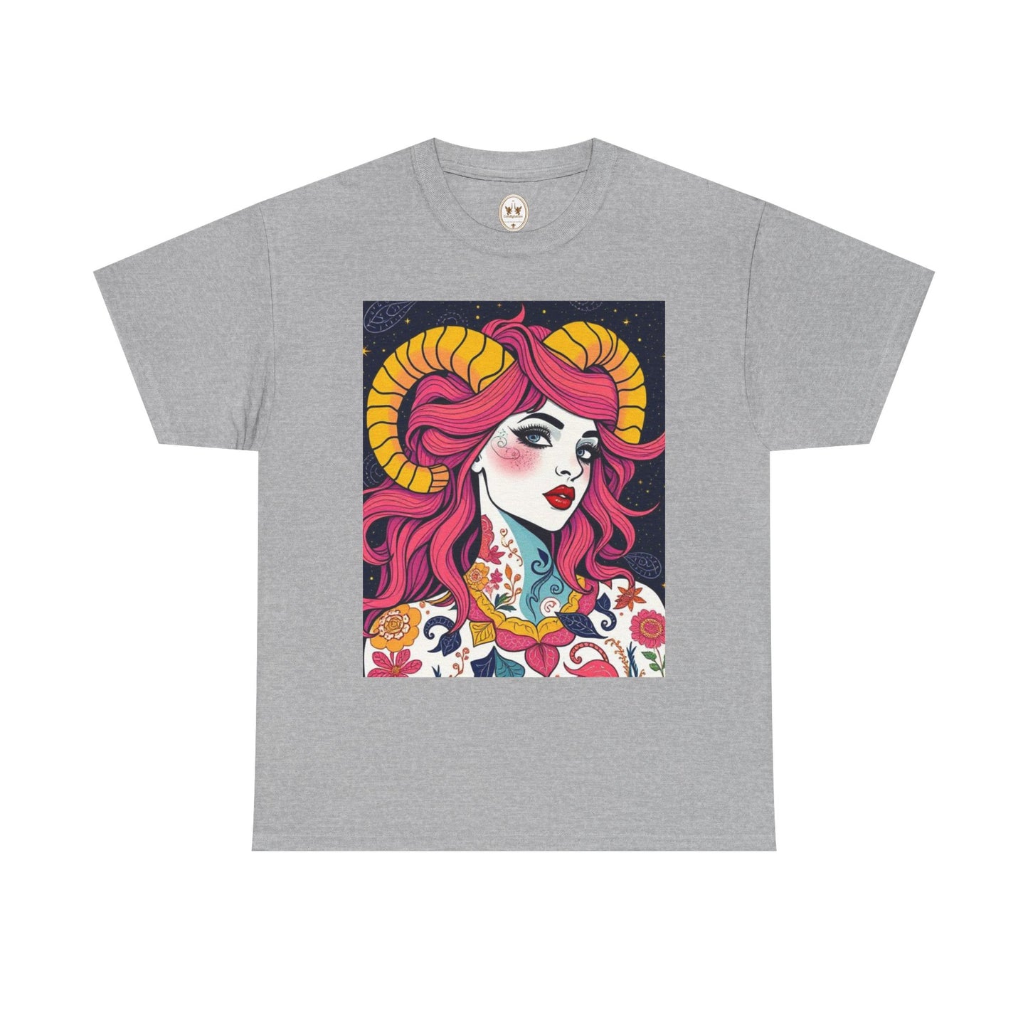 Unisex Heavy Cotton T-Shirt, Aries, Zodiac v2, Sexy Art