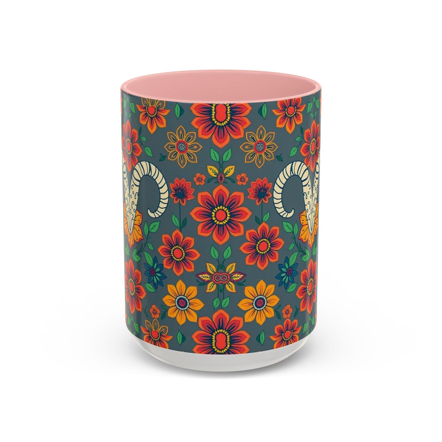 Accent Coffee Mug, Aries, Zodiac v4, Flower Pattern, (11, 15oz)