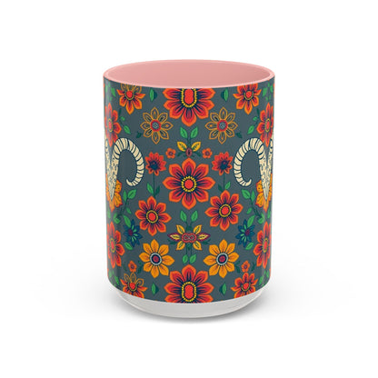 Accent Coffee Mug, Aries, Zodiac v4, Flower Pattern, (11, 15oz)