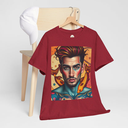 Unisex Heavy Cotton T-Shirt, Pisces, Zodiac v2, Sexy Art