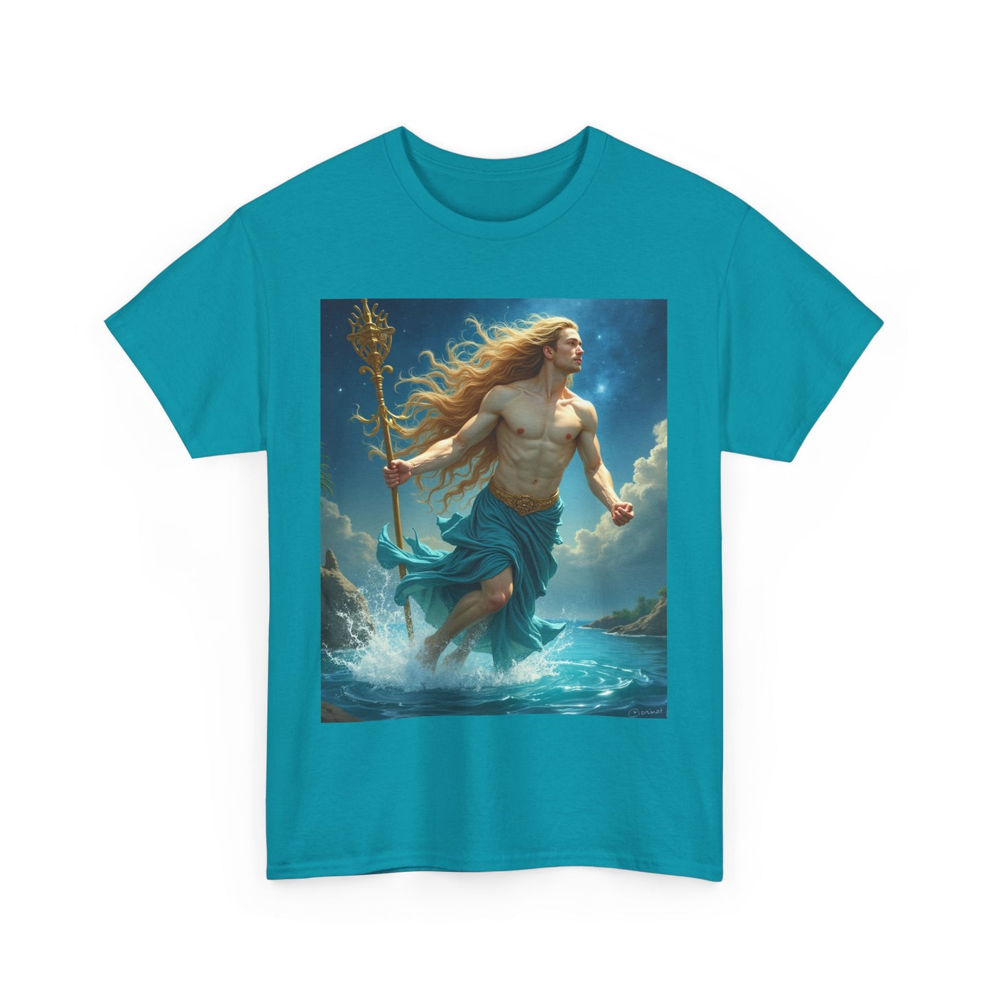 Unisex Heavy Cotton T-Shirt, Realistic, Aquarius Zodiac Design