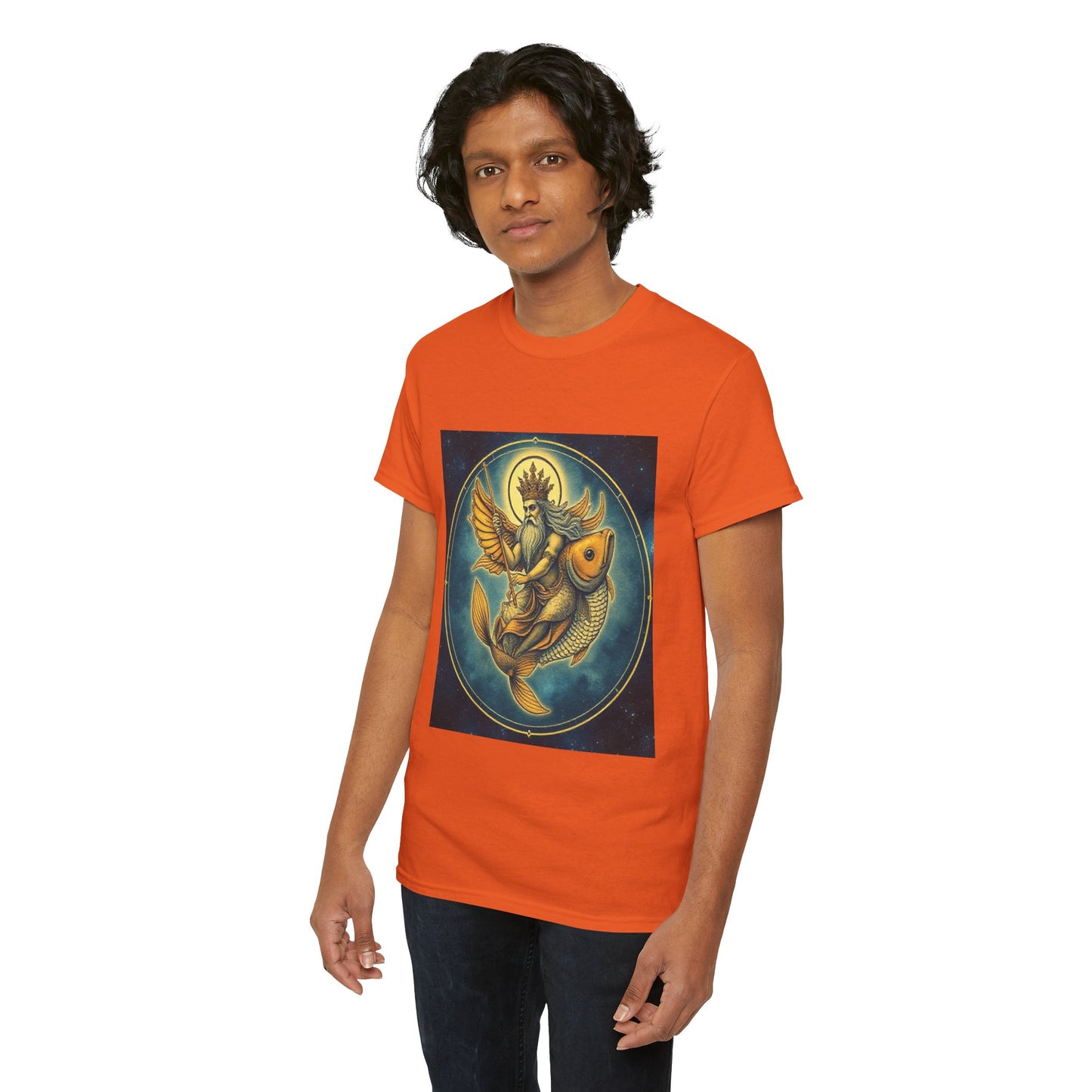 Unisex Heavy Cotton T-Shirt, Pisces King v1, Zodiac Design