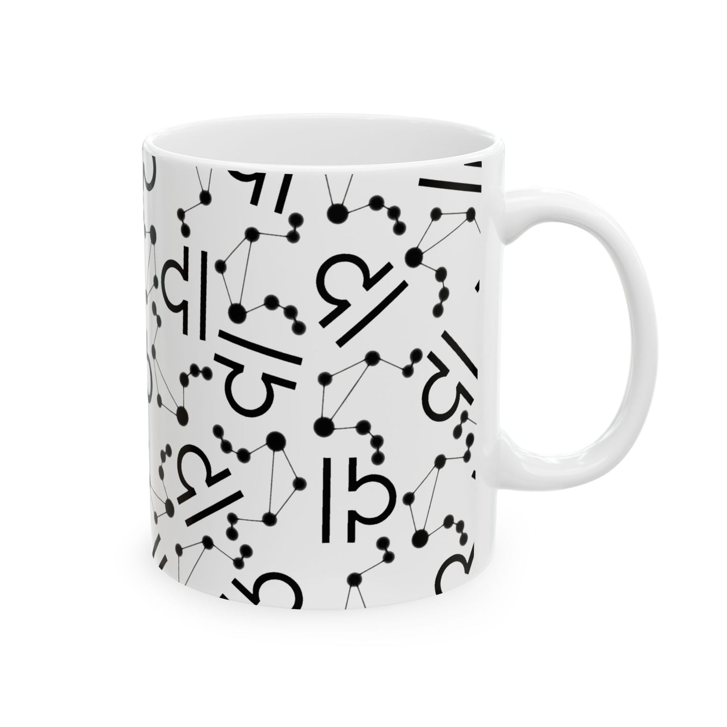 Ceramic Mug, (11oz, 15oz), Ceramic Coffee Mug, AOP, Constellation & Symbol, Libra Zodiac Design