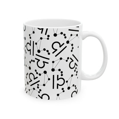 Ceramic Mug, (11oz, 15oz), Ceramic Coffee Mug, AOP, Constellation & Symbol, Libra Zodiac Design