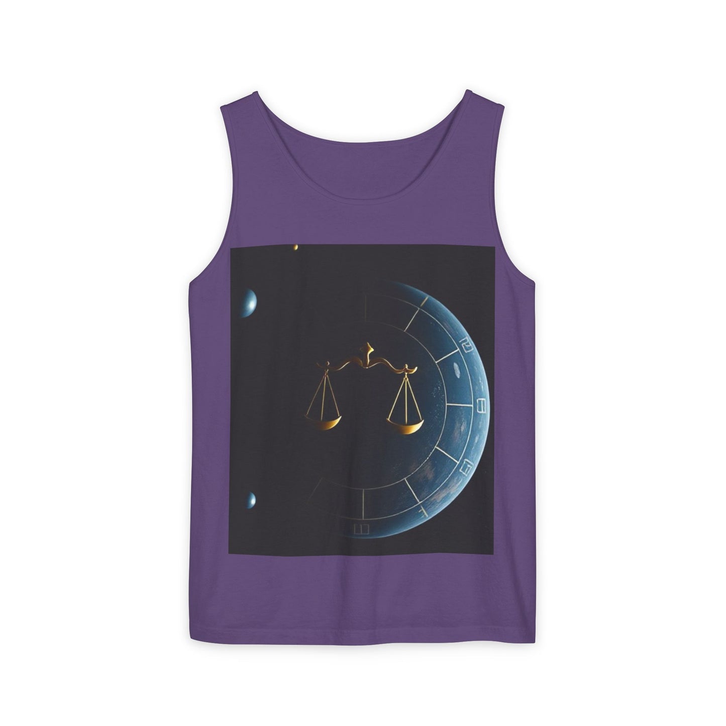 Unisex Garment-Dyed, Tank Top, Libra Design, Space Scale, 100% US cotton