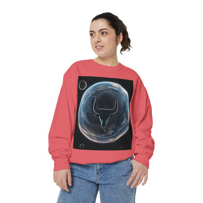 Garment-Dyed Sweatshirt, Unisex, Space Animal Design, Taurus