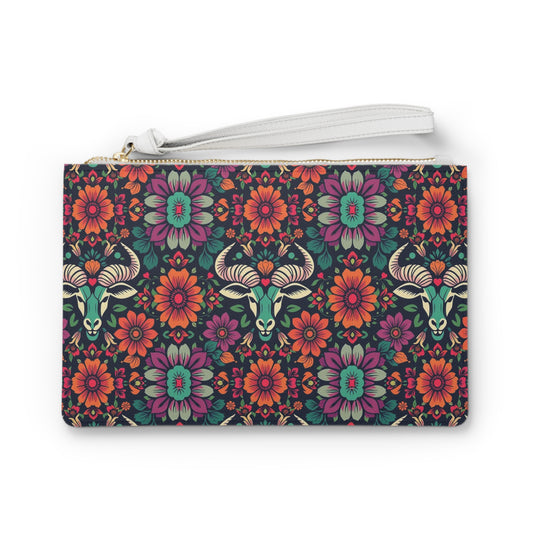 Clutch Bag, Taurus, Zodiac v2, Flower Pattern