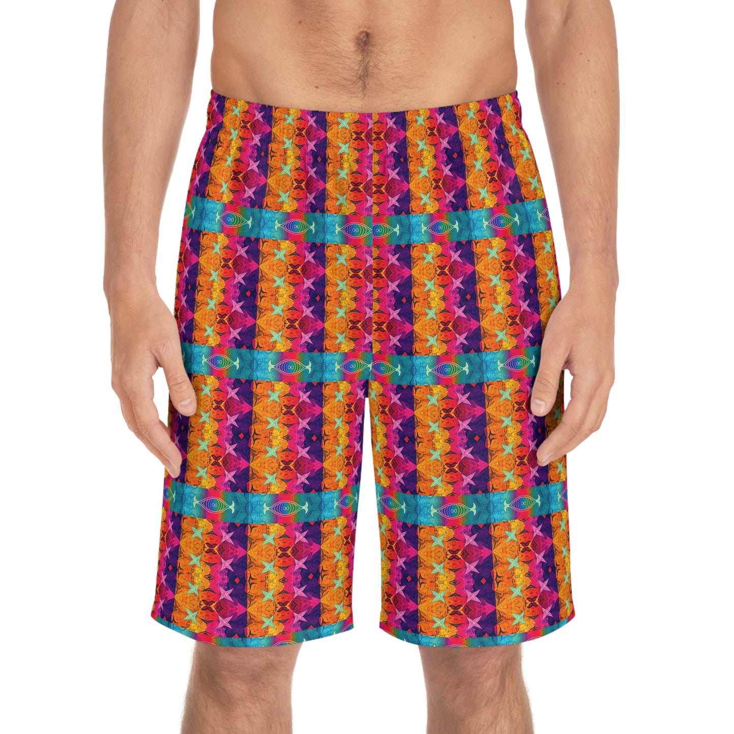Men's Board Shorts, (AOP), Pisces, Zodiac, Shape Pattern
