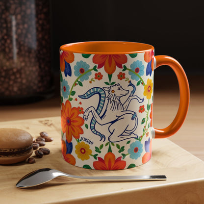 Accent Coffee Mug, Virgo, Zodiac v2. Flower Pattern, (11, 15oz)