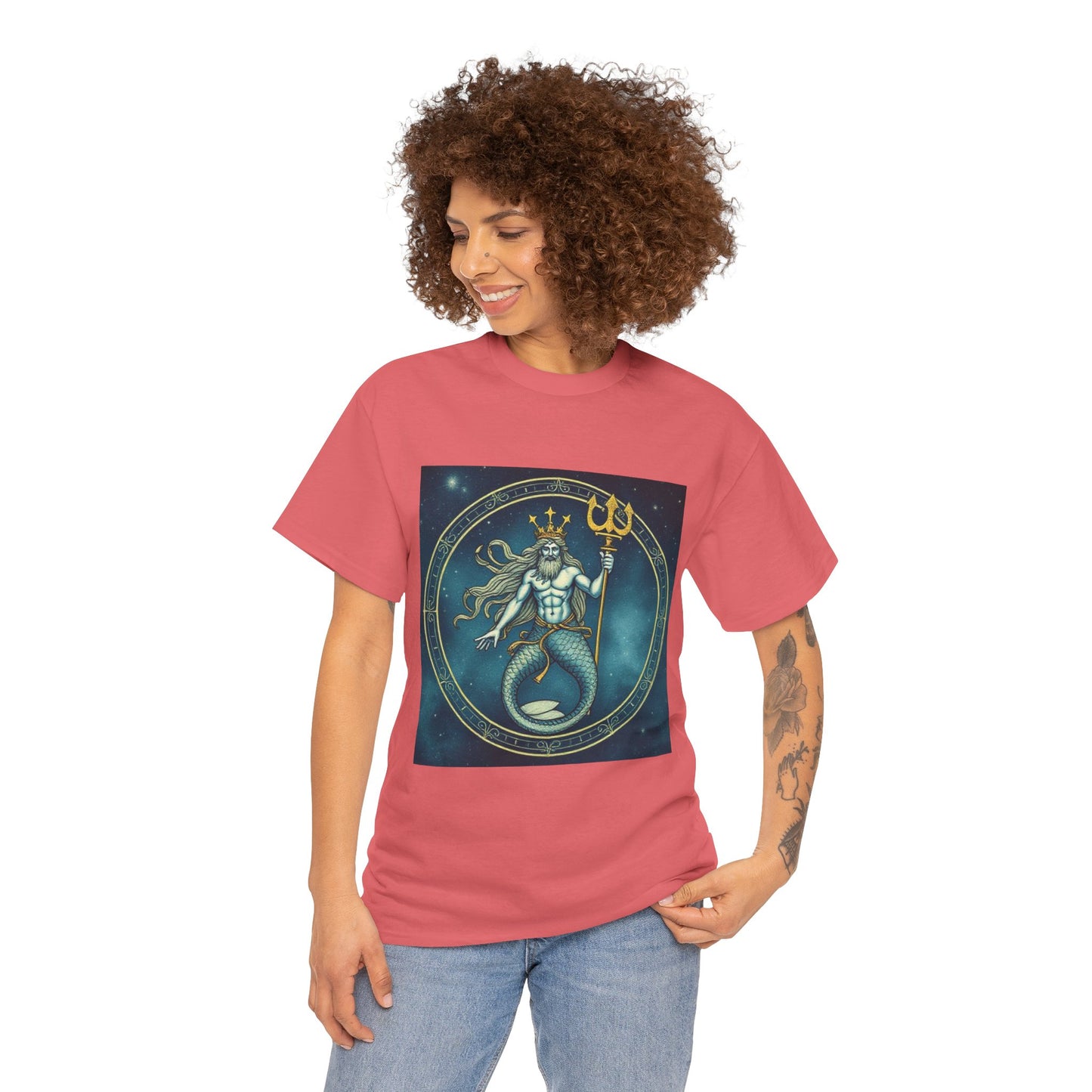 Unisex Heavy Cotton T-Shirt, Aquarius God 5v, Zodiac Design