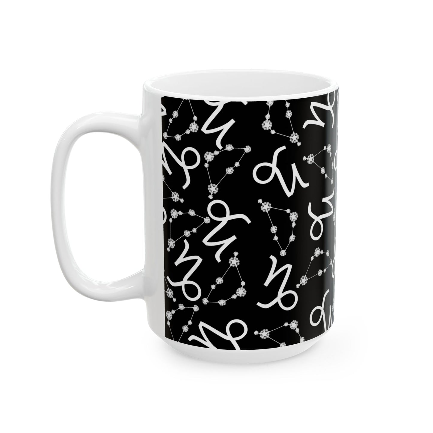 Ceramic Mug, (11oz, 15oz), Ceramic Coffee Mug, Black AOP, Capricorn Zodiac Design