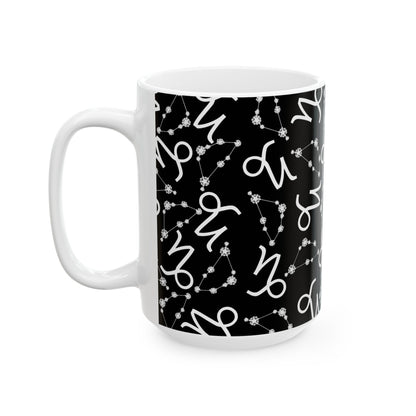 Ceramic Mug, (11oz, 15oz), Ceramic Coffee Mug, Black AOP, Capricorn Zodiac Design