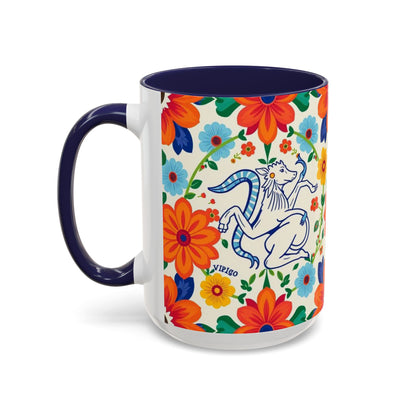 Accent Coffee Mug, Virgo, Zodiac v2. Flower Pattern, (11, 15oz)