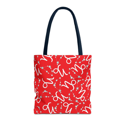Tote Bag, Capricorn Zodiac Sign, AOP, (Red, White)